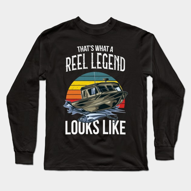 Reel Legend Fishing Boat Fisherman Retro Long Sleeve T-Shirt by Foxxy Merch